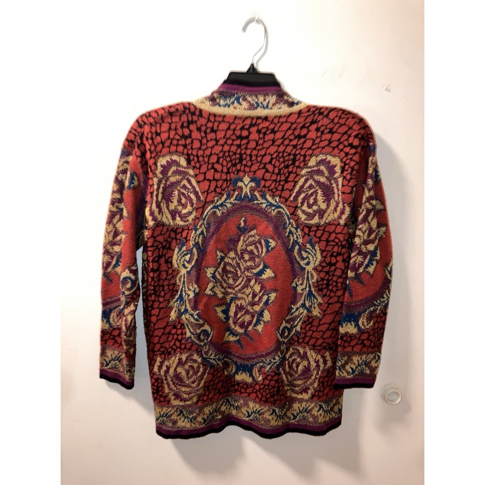 Vintage 80's Georgiou Cardigan Sweater Wool Blend Metallic Thread Sz L Unique - Picture 7 of 8